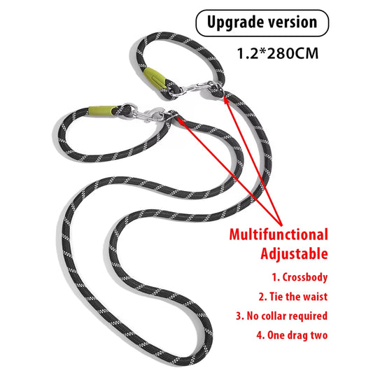 Reflective Nylon Leashes Pet Dogs Chain Traction Rope Leads for Running Free Hands Rope Chain for Small Large Dogs